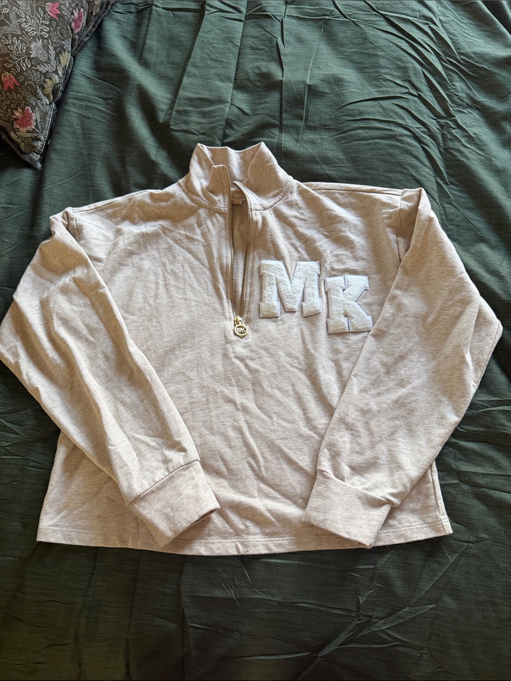 Michael Kors women Light Beige MK Half-Zip Sweatshirt xs
